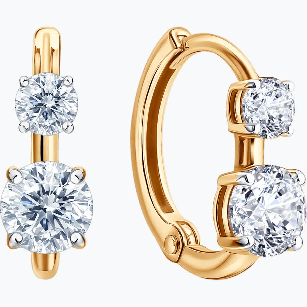 SOKOLOV 0201060 Cercei pentru femei, Aur Roșu 585, Zirconiu Cubic Incolor Rotund 4.5mm, 1.309 ct, 1.55g