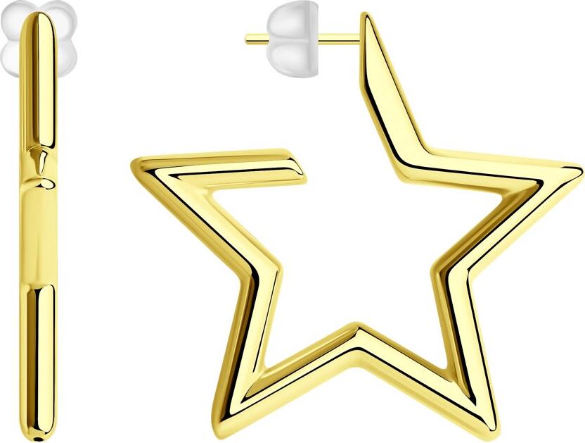 SOKOLOV 93021084 Cercei pentru femei cu design în formă de stea deschisă, Argint 925 placat cu aur, Închidere tip șurub, 5.12g