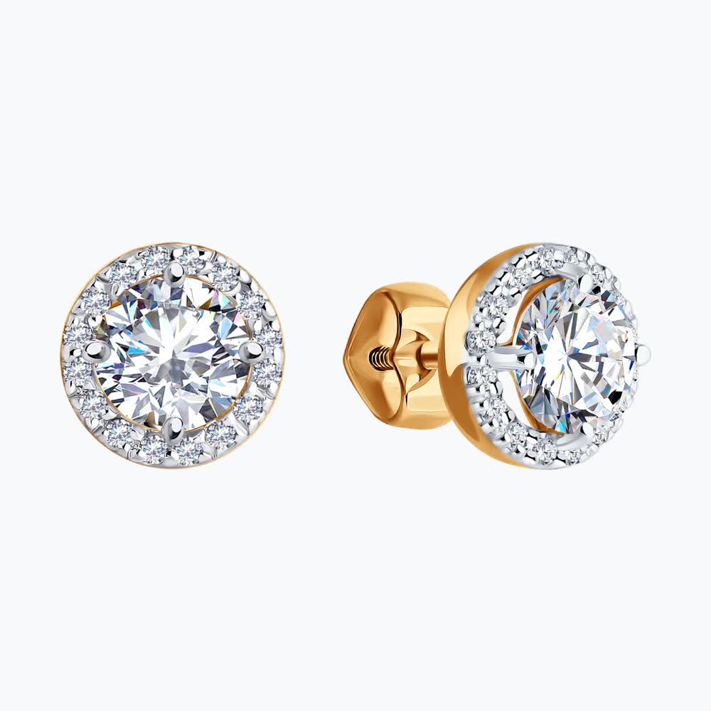 Diamant 51-122-02352-1 Women's Stud Earrings, 585 Red Gold, Round Colorless Cubic Zirconia, 32 Stones, 0.272 ct, 8x8x4 mm, 2.06g
