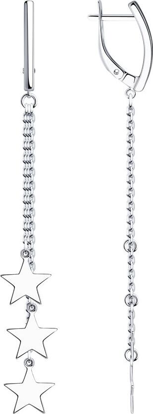 SOKOLOV 94023950 Women's Long Silver 925 Earrings with Chain and Three Star Pendants, English Lock, 76mm Length