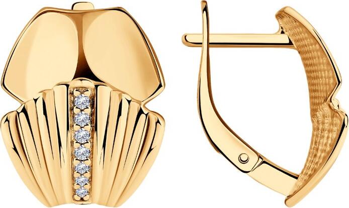 SOKOLOV 93021039 Women's Earrings, 925 Gilded Silver with Gold Plating, 14 Round Colorless Cubic Zirconia, English Lock, 18x14x3 mm, 4.72 g