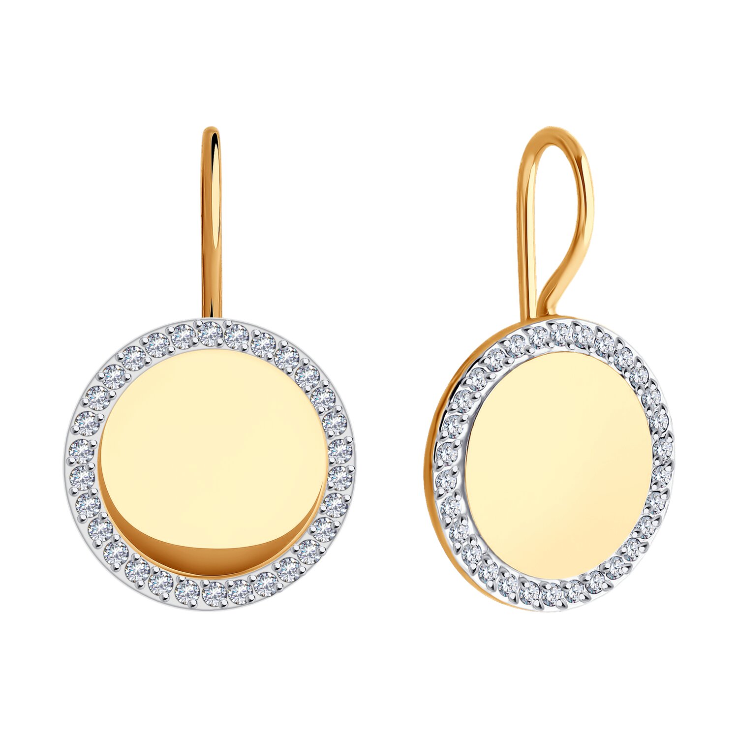 SOKOLOV 0200230 Women's Red Gold 585 Earrings with Round Colorless Cubic Zirconia 0.51ct, French Lock, 22x13x2 mm, 2.85g