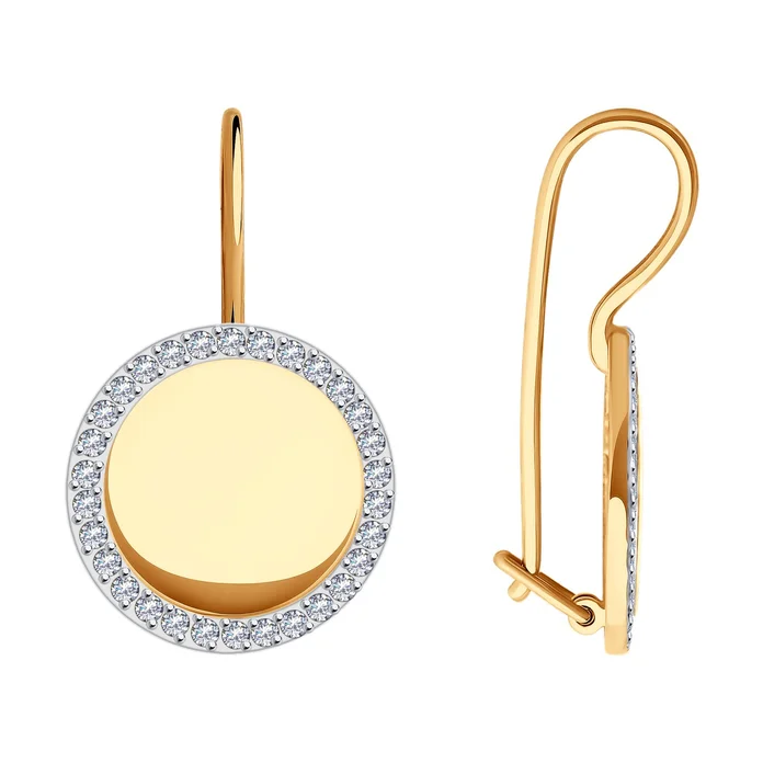 SOKOLOV 0200230 Women's Red Gold 585 Earrings with Round Colorless Cubic Zirconia 0.51ct, French Lock, 22x13x2 mm, 2.85g