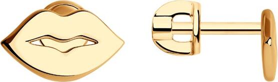 SKLV 93020989 Lips Shape Stud Earrings for Women, 925 Sterling Silver Gold-Plated, Golden, 11x1x7 mm