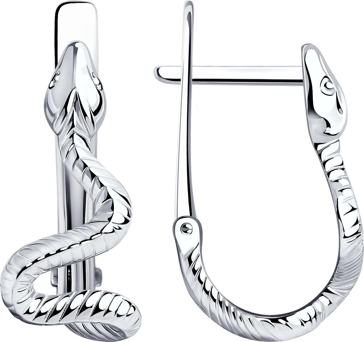SOKOLOV 94025271 Cercei pentru femei cu design în formă de șarpe, Argint 925 placat cu rodiu, Închidere tip lock englezesc, 21 x 9 x 2 mm, 2.76 g