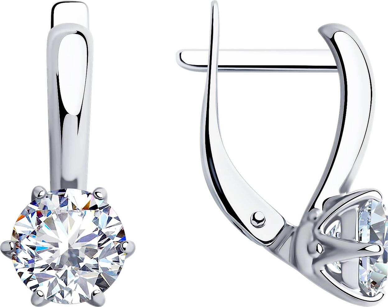 Diamant 94-120-01633-1 Women's Earrings, 925 Rhodium-Plated Silver, Round Colorless Cubic Zirconia 6.5mm, English Lock, 3.656 Carats