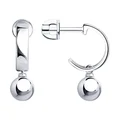 SOKOLOV 94024802 Women's Semi-Hoop Earrings with Ball Pendants, 925 Sterling Silver, Rhodium Plated, Stud Clasp, 19mm Length, Silver