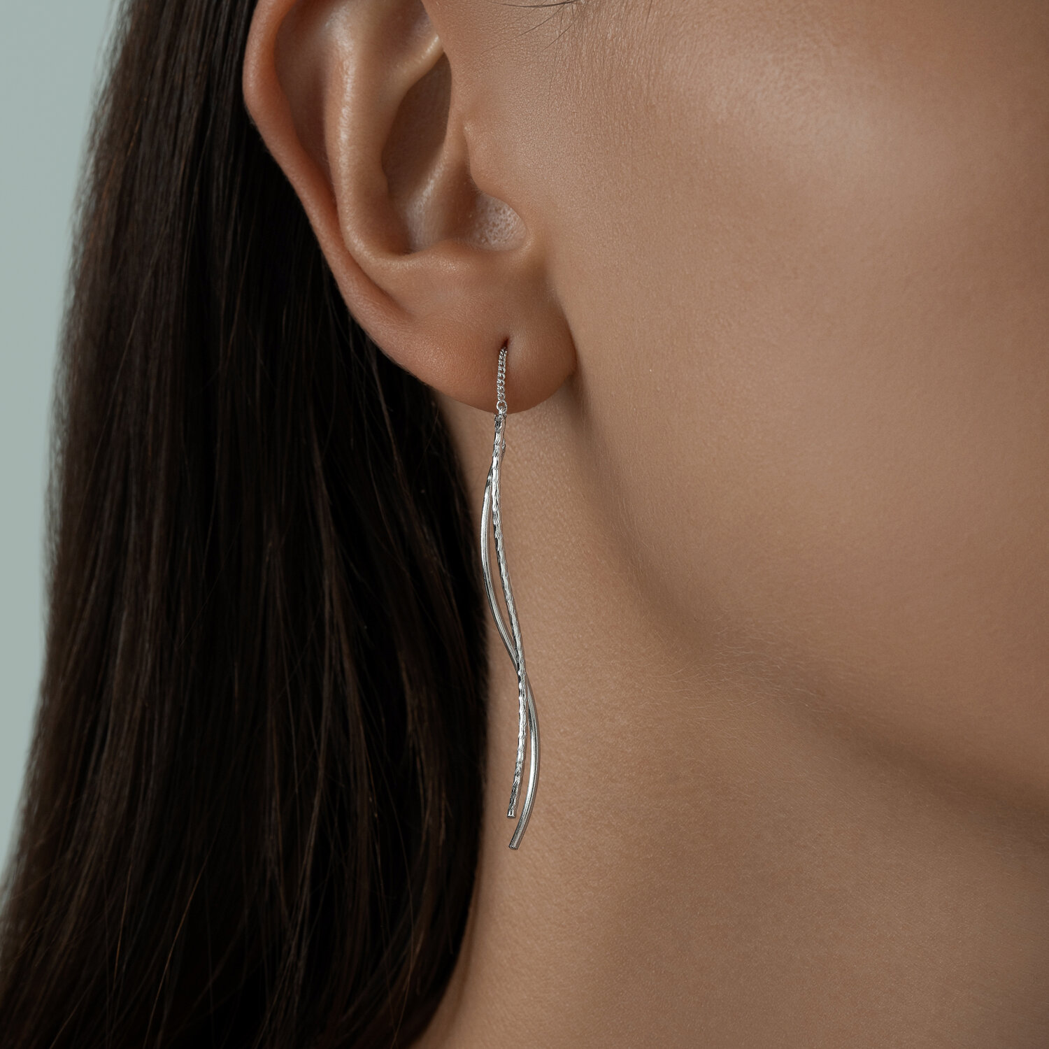 Diamant 94-120-01036-1 Women's Casual Threader Earrings, 925 Sterling Silver, Rhodium Plated, 54mm Length, 1.81g