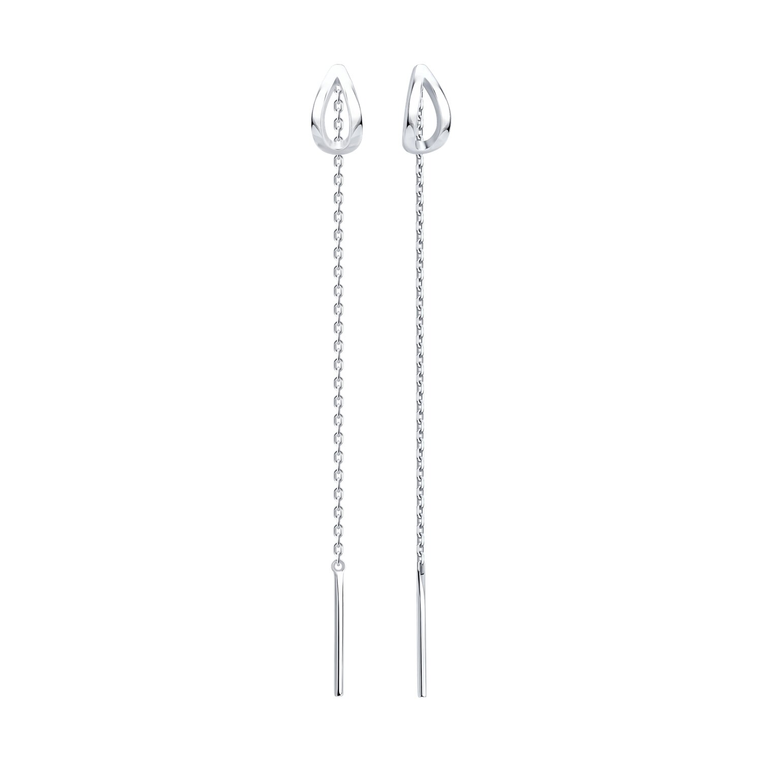 SOKOLOV 94027044 Women's Threader Earrings, 925 Sterling Silver Rhodium-Plated, SKLV Collection, 62mm Length