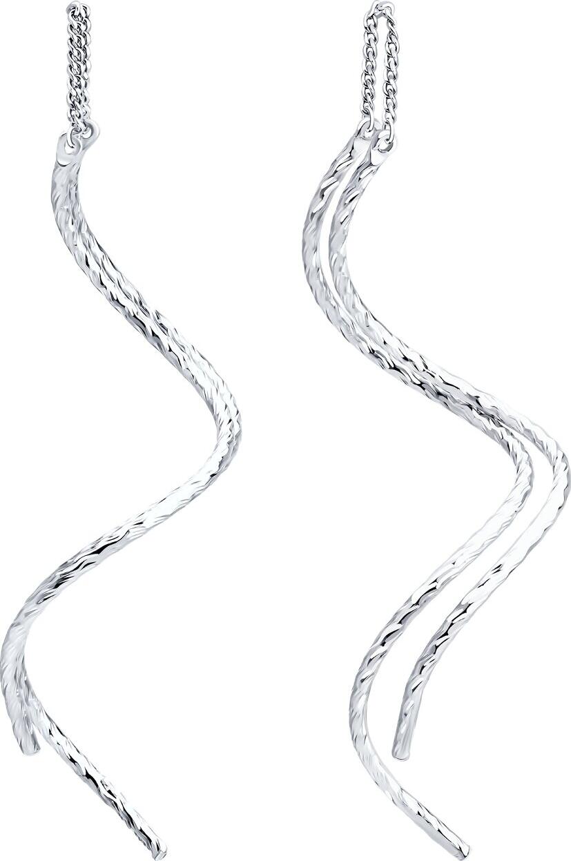SOKOLOV 94027342 Cercei pentru femei tip lanț ondulat, Argint Sterling 925, Placare cu Rodiu, Lungime 45 mm, Închegatle tip Cârlig