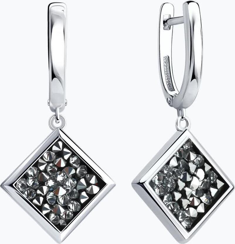 Pandantiv Diamant 94-121-00098-1 pentru femei, formă de diamant, argint 925 placat cu rodiu, cu inserție texturată cristalină, 36x17x3 mm, închidere englezească