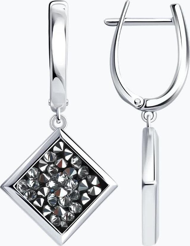 Pandantiv Diamant 94-121-00098-1 pentru femei, formă de diamant, argint 925 placat cu rodiu, cu inserție texturată cristalină, 36x17x3 mm, închidere englezească