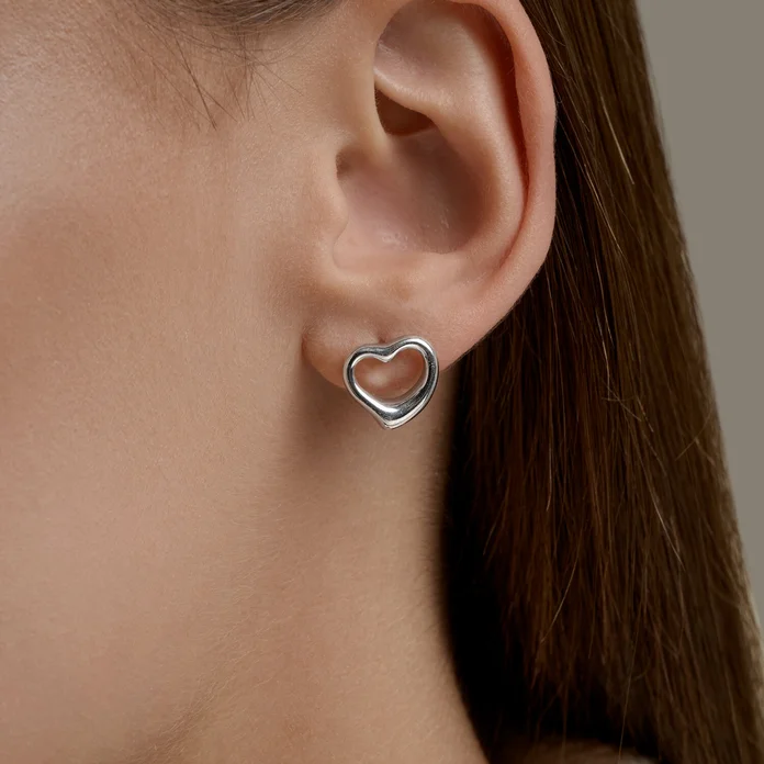 SOKOLOV 94027381 Women's Open Heart Stud Earrings, Rhodium-plated 925 Sterling Silver, 12x11x2 mm, 2.52g