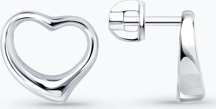 SOKOLOV 94027381 Women's Open Heart Stud Earrings, Rhodium-plated 925 Sterling Silver, 12x11x2 mm, 2.52g