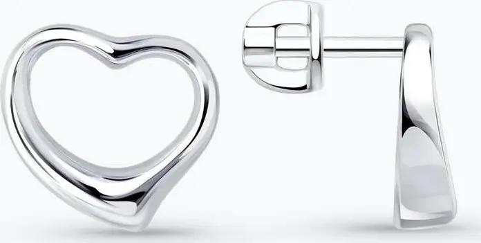 SOKOLOV 94027381 Women's Open Heart Stud Earrings, Rhodium-plated 925 Sterling Silver, 12x11x2 mm, 2.52g