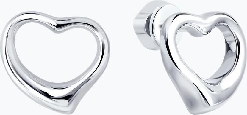 SOKOLOV 94027381 Women's Open Heart Stud Earrings, Rhodium-plated 925 Sterling Silver, 12x11x2 mm, 2.52g