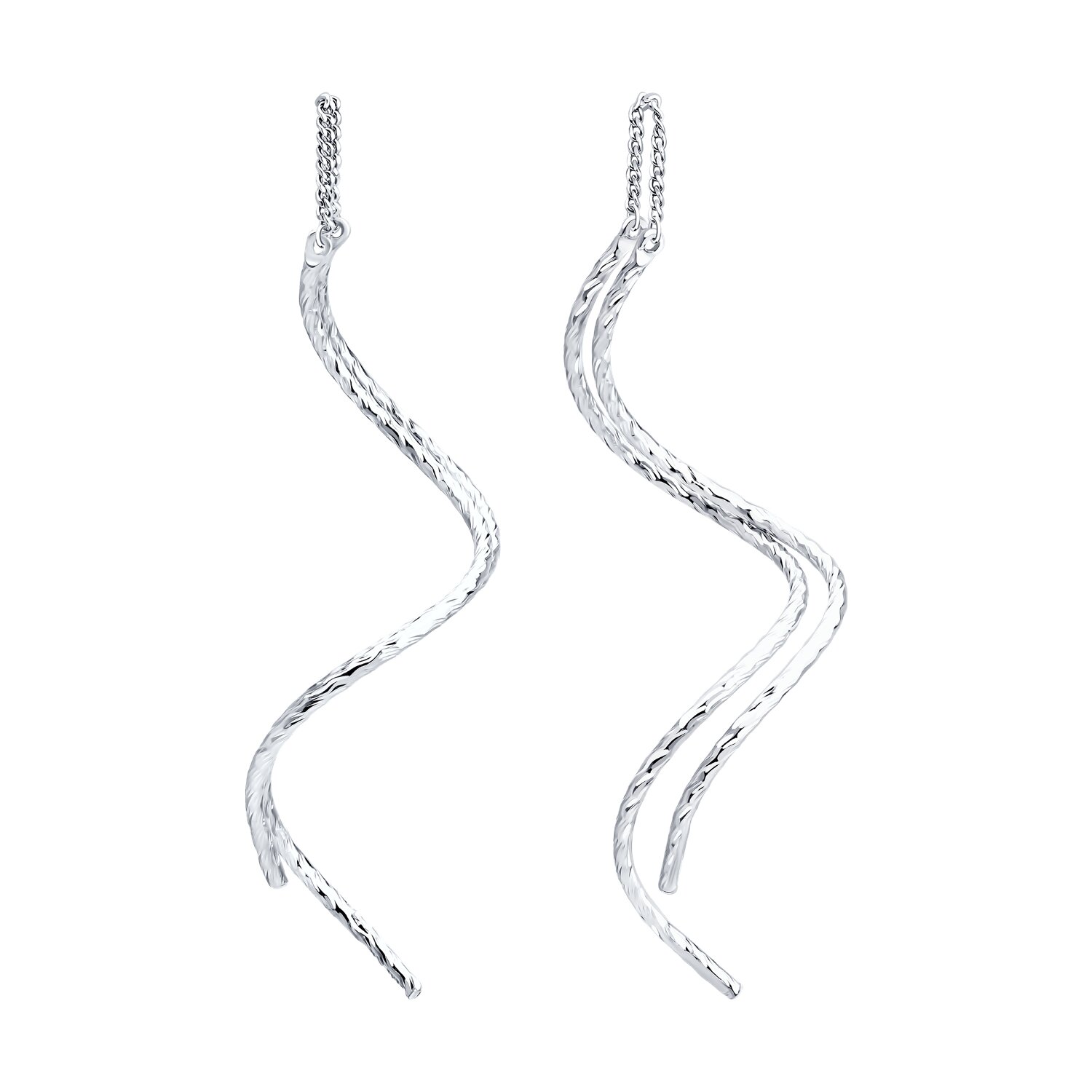 SOKOLOV 94027342 Cercei pentru femei tip lanț ondulat, Argint Sterling 925, Placare cu Rodiu, Lungime 45 mm, Închegatle tip Cârlig