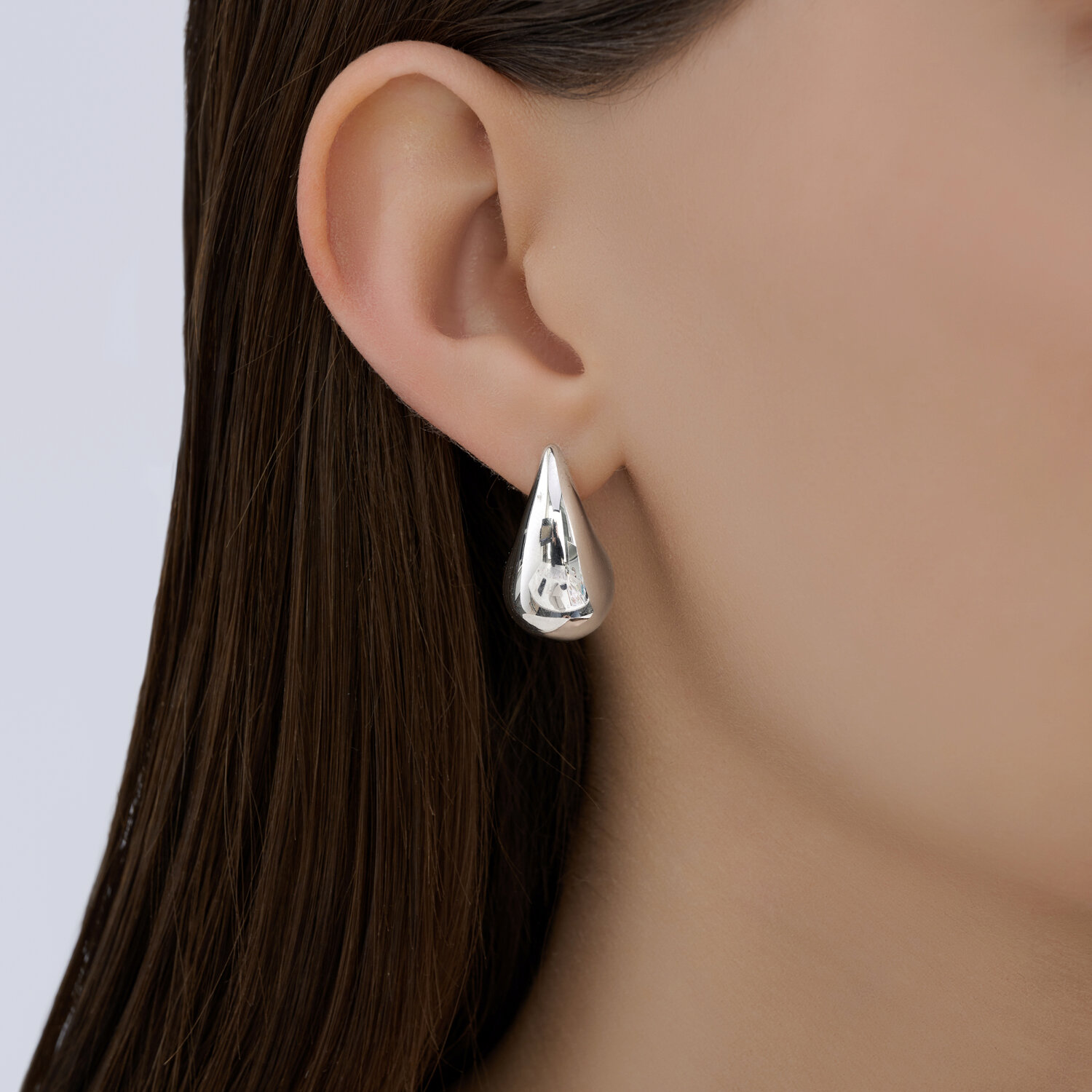 SOKOLOV 94027197 Women's Rhodium-Plated 925 Sterling Silver Volumetric Teardrop Stud Earrings, Smooth Streamlined Design, 23mm Length