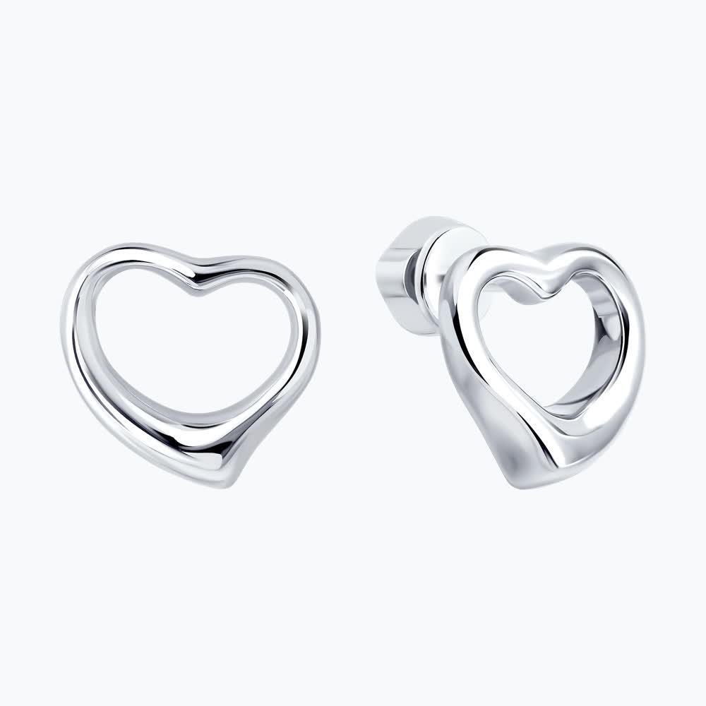 SOKOLOV 94027381 Women's Open Heart Stud Earrings, Rhodium-plated 925 Sterling Silver, 12x11x2 mm, 2.52g