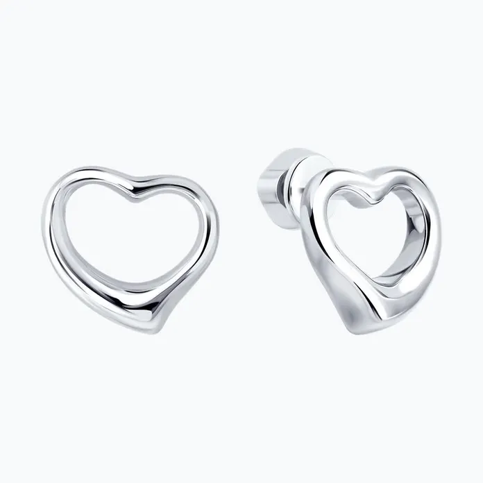 SOKOLOV 94027381 Women's Open Heart Stud Earrings, Rhodium-plated 925 Sterling Silver, 12x11x2 mm, 2.52g