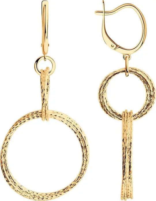 SOKOLOV 93021067 Women's Earrings, 925 Gilded Silver, Diamond Cut Finish, English Lock, Gold-Colored Hanging Circular and Linear Elements
