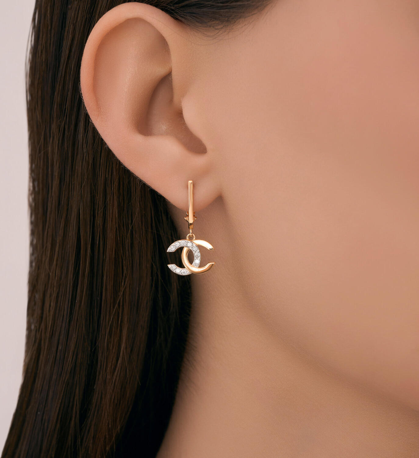 Cercei Diamant 51-121-02988-1 pentru femei, Aur Roșu 585 cu placare Rodiu, 20 Zirconii Rotunde Incolore 0.33ct, Închidere Englezească, Design C-Shape Interconectate