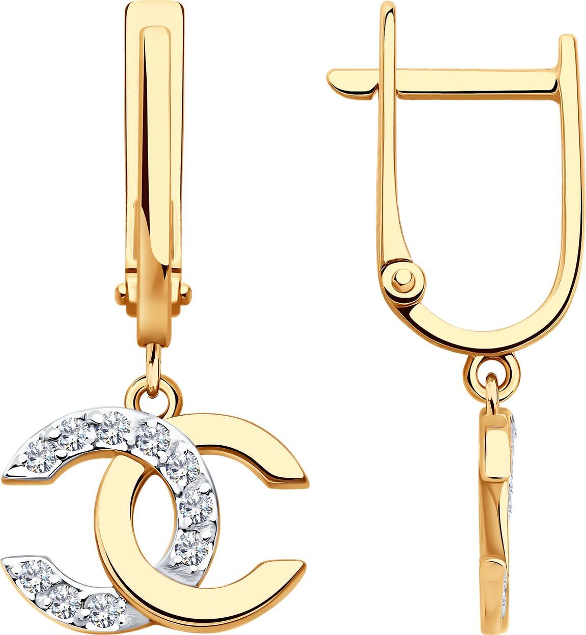 Cercei Diamant 51-121-02988-1 pentru femei, Aur Roșu 585 cu placare Rodiu, 20 Zirconii Rotunde Incolore 0.33ct, Închidere Englezească, Design C-Shape Interconectate