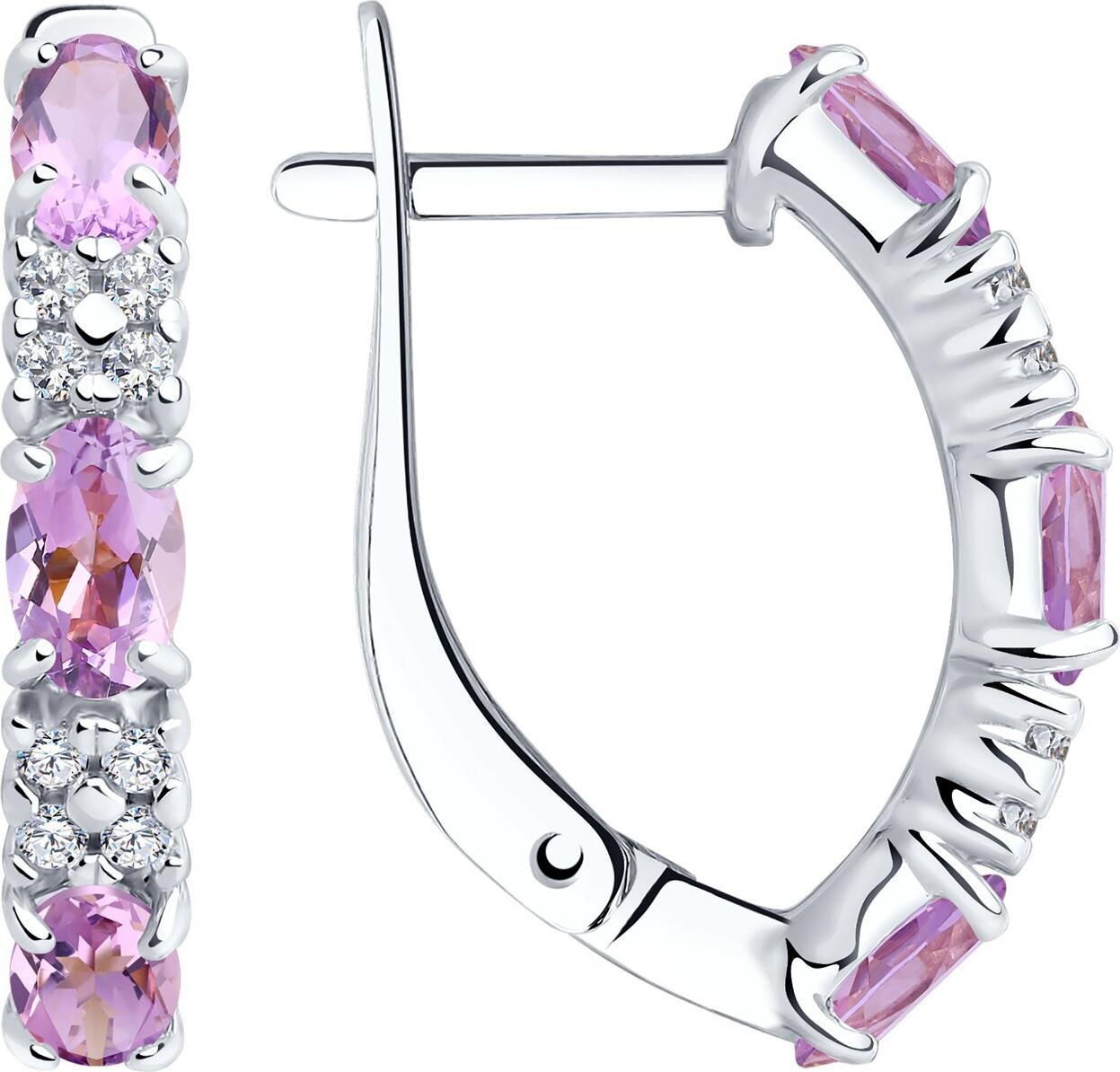 SOKOLOV 92021432 Women's Earrings, 925 Rhodium-Plated Silver, Amethyst and Cubic Zirconia, Round Cut, English Lock, 2.71g, 0.264 ct