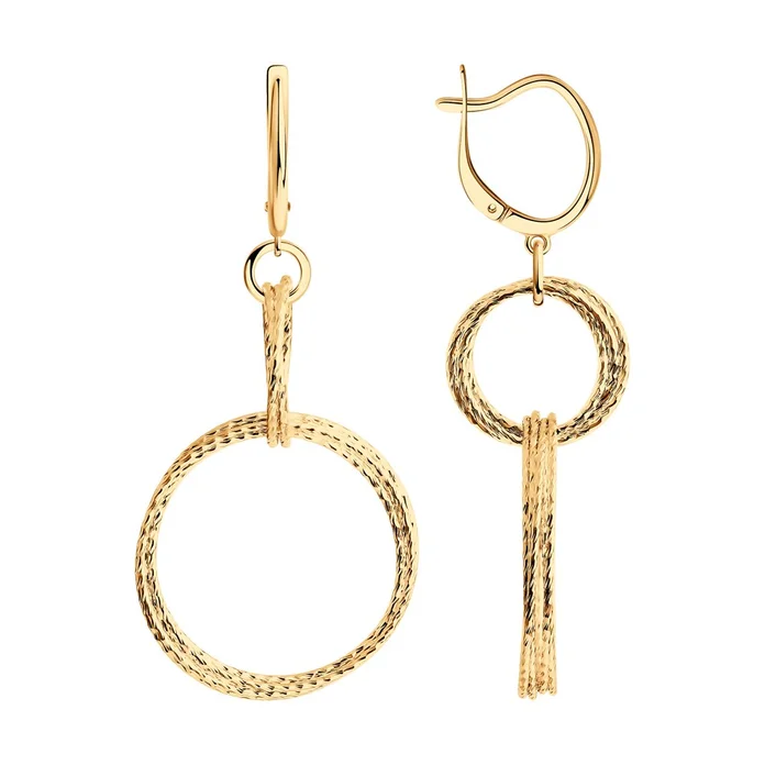 SOKOLOV 93021067 Women's Earrings, 925 Gilded Silver, Diamond Cut Finish, English Lock, Gold-Colored Hanging Circular and Linear Elements