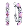 SOKOLOV 92021432 Women's Earrings, 925 Rhodium-Plated Silver, Amethyst and Cubic Zirconia, Round Cut, English Lock, 2.71g, 0.264 ct