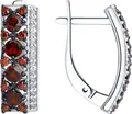 Серьги SOKOLOV 92021447 женские, серебро 925 пробы, с гранатом и фианитами, английский замок, форма круг, 3.43 г