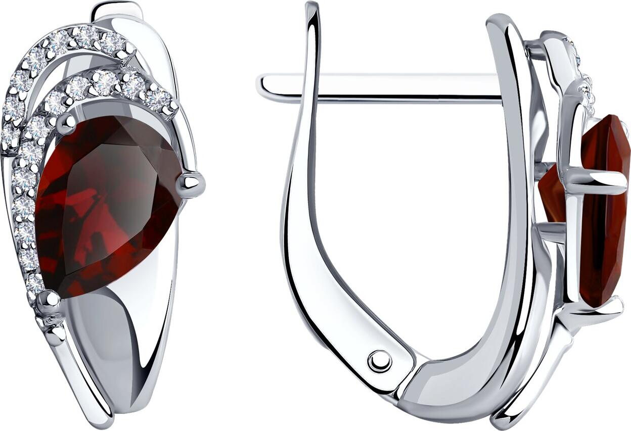 Diamant 94-320-00548-2 Women's Earrings, 925 Sterling Silver Rhodium Plated, Round Garnet and Cubic Zirconia, English Lock, 16x8x6 mm