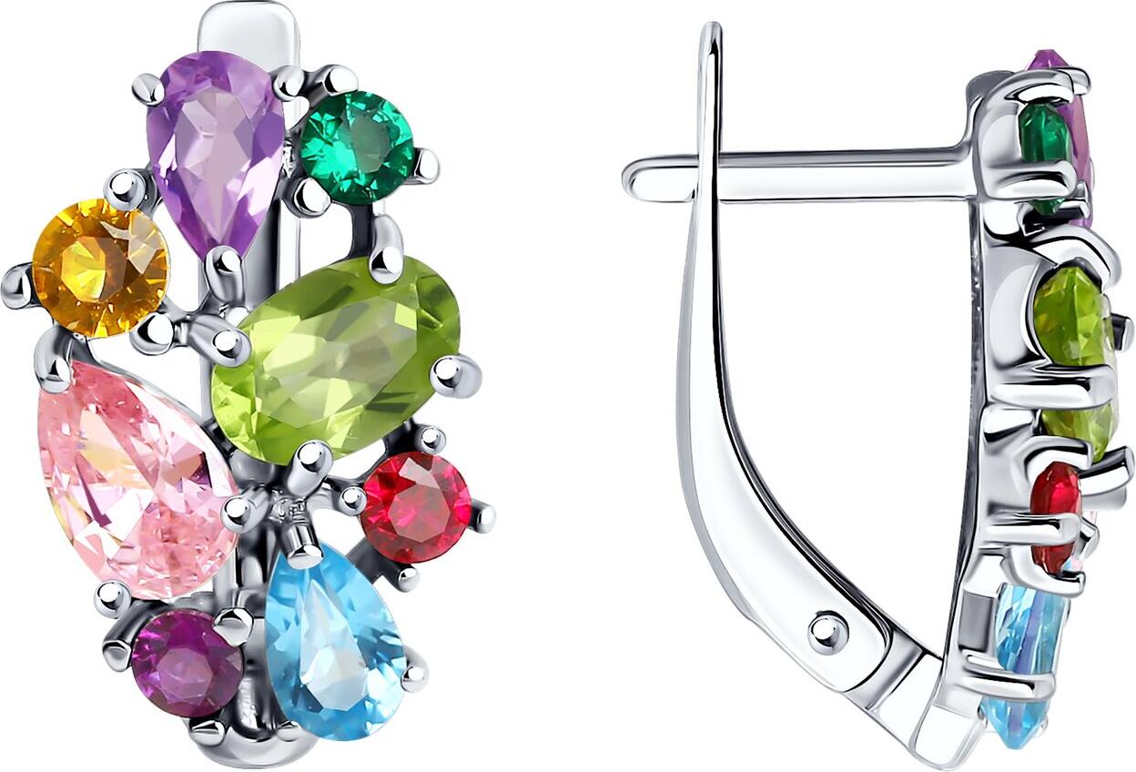 SOKOLOV Women's Earrings 92022739, 925 Rhodium-Plated Silver, Mixed Green Stones with Peridot, Oval, English Lock, 17x10x4 mm, 1 Carat