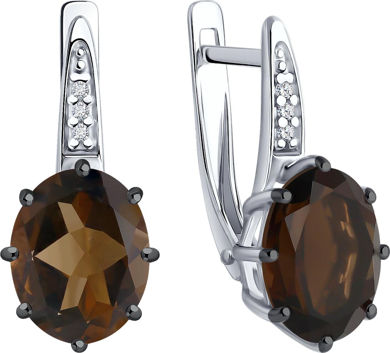 Diamant Women's Earrings 94-320-02054-4, 925 Rhodium-Plated Silver with Rauchtopaz and Cubic Zirconia, Round Stones, English Lock, 19x9x6 mm, 3.48g