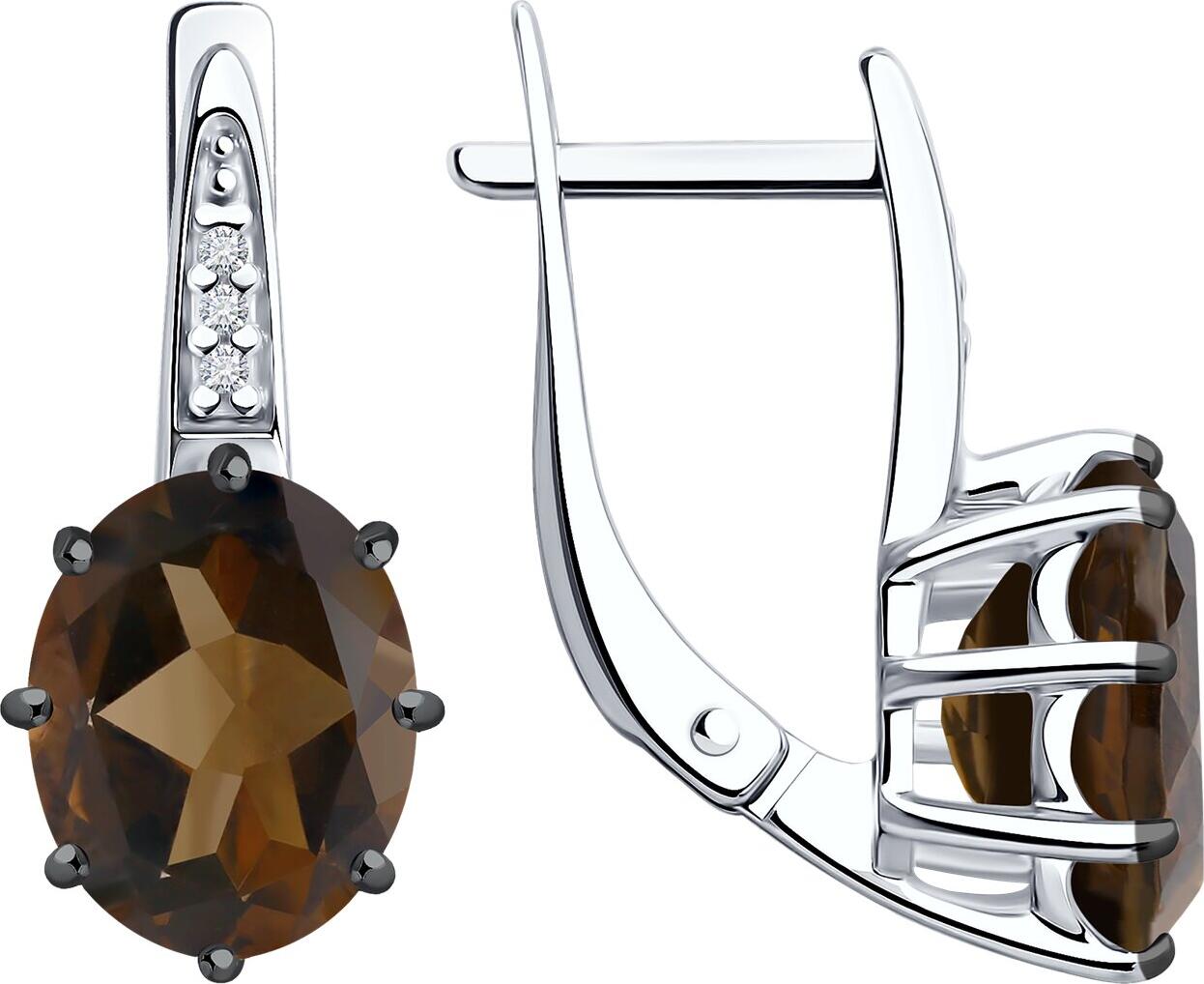 Diamant Women's Earrings 94-320-02054-4, 925 Rhodium-Plated Silver with Rauchtopaz and Cubic Zirconia, Round Stones, English Lock, 19x9x6 mm, 3.48g