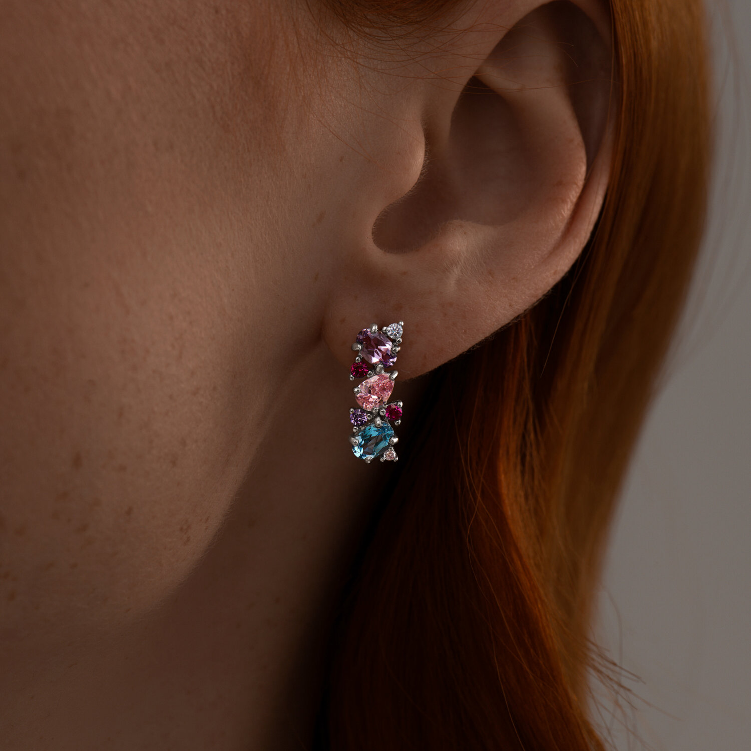 SOKOLOV 92022773 Women's Rhodium-Plated 925 Sterling Silver Earrings with Mixed Color Cubic Zirconia (Fianit) Stones, 2.25mm, English Lock, Lilac
