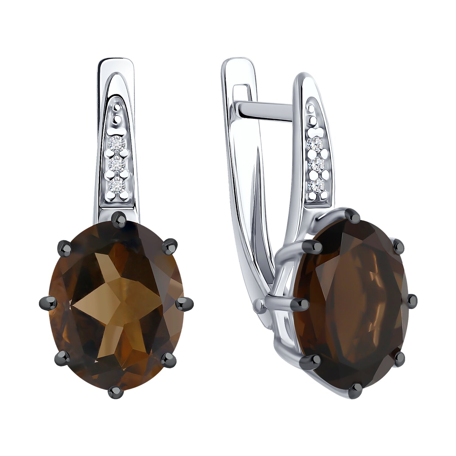 Diamant Women's Earrings 94-320-02054-4, 925 Rhodium-Plated Silver with Rauchtopaz and Cubic Zirconia, Round Stones, English Lock, 19x9x6 mm, 3.48g