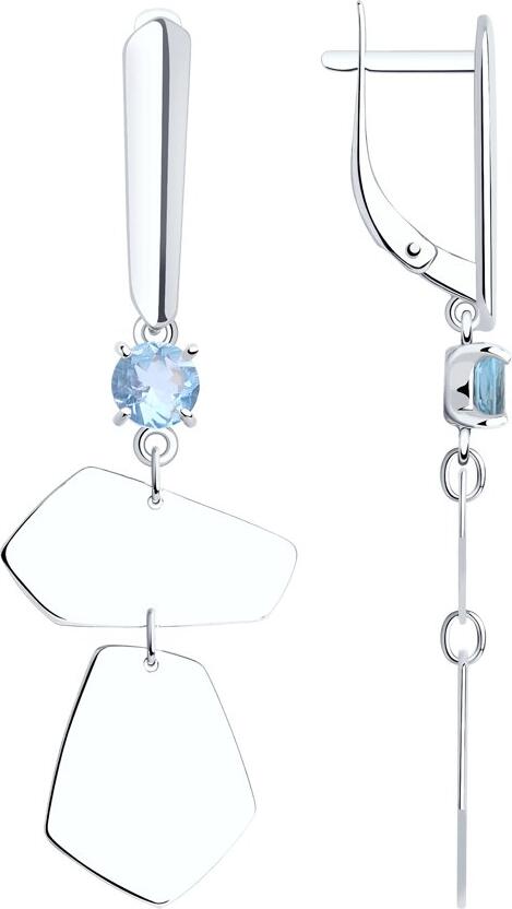 SOKOLOV 92022314 Women's Long Earrings, 925 Sterling Silver Rhodium Plated, Blue Round Topaz, English Clasp, 51mm Length, Cruise 2020 Collection