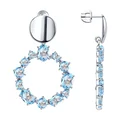 Cercei SOKOLOV pentru femei din argint 925 cu topaz albastru tăietură ovală, închidere stud, 12 pietre, 41x26x3 mm, 8.20g, model 92022173