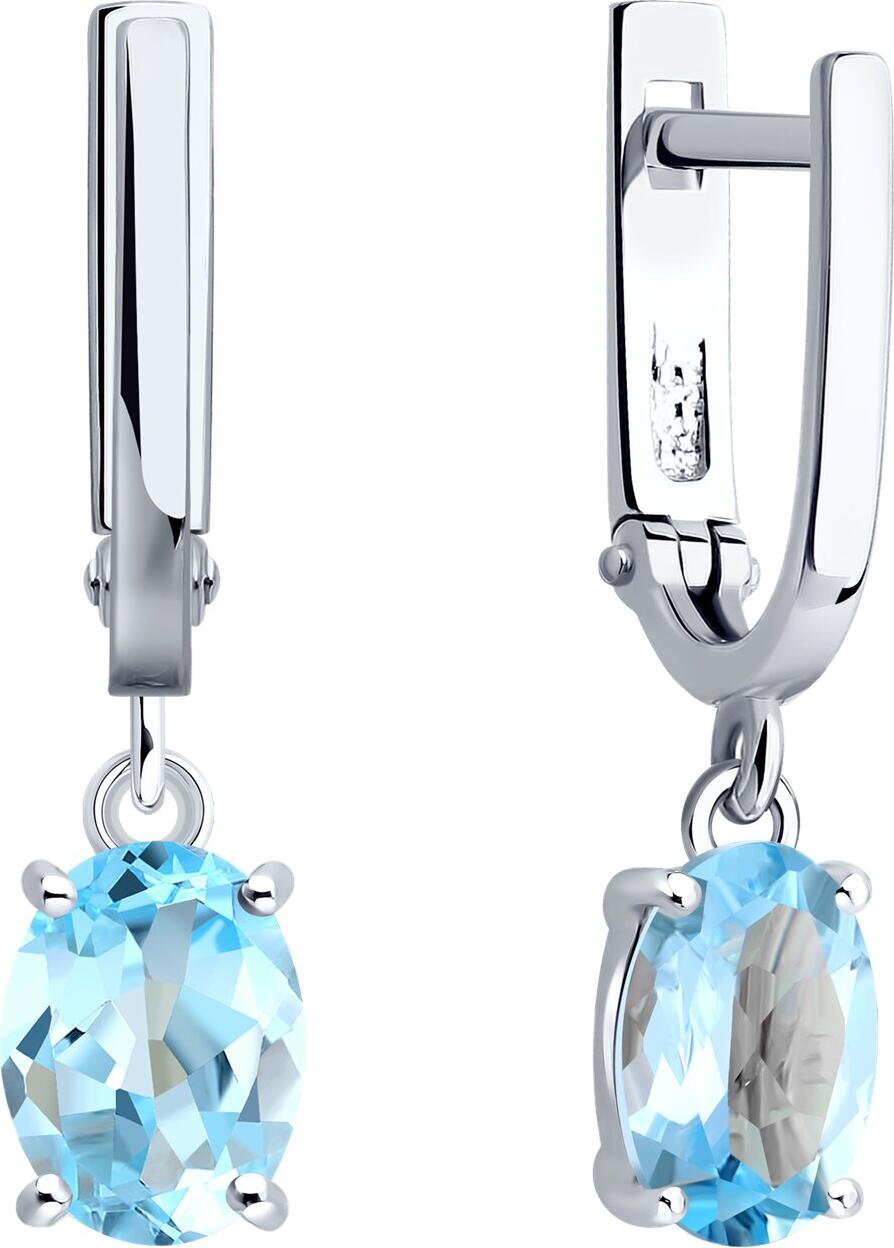 SOKOLOV 92023161 Women's Earrings, 925 Sterling Silver Rhodium-Plated, Blue Topaz Oval Gemstones 8x6mm, English Lock Clasp, Pair