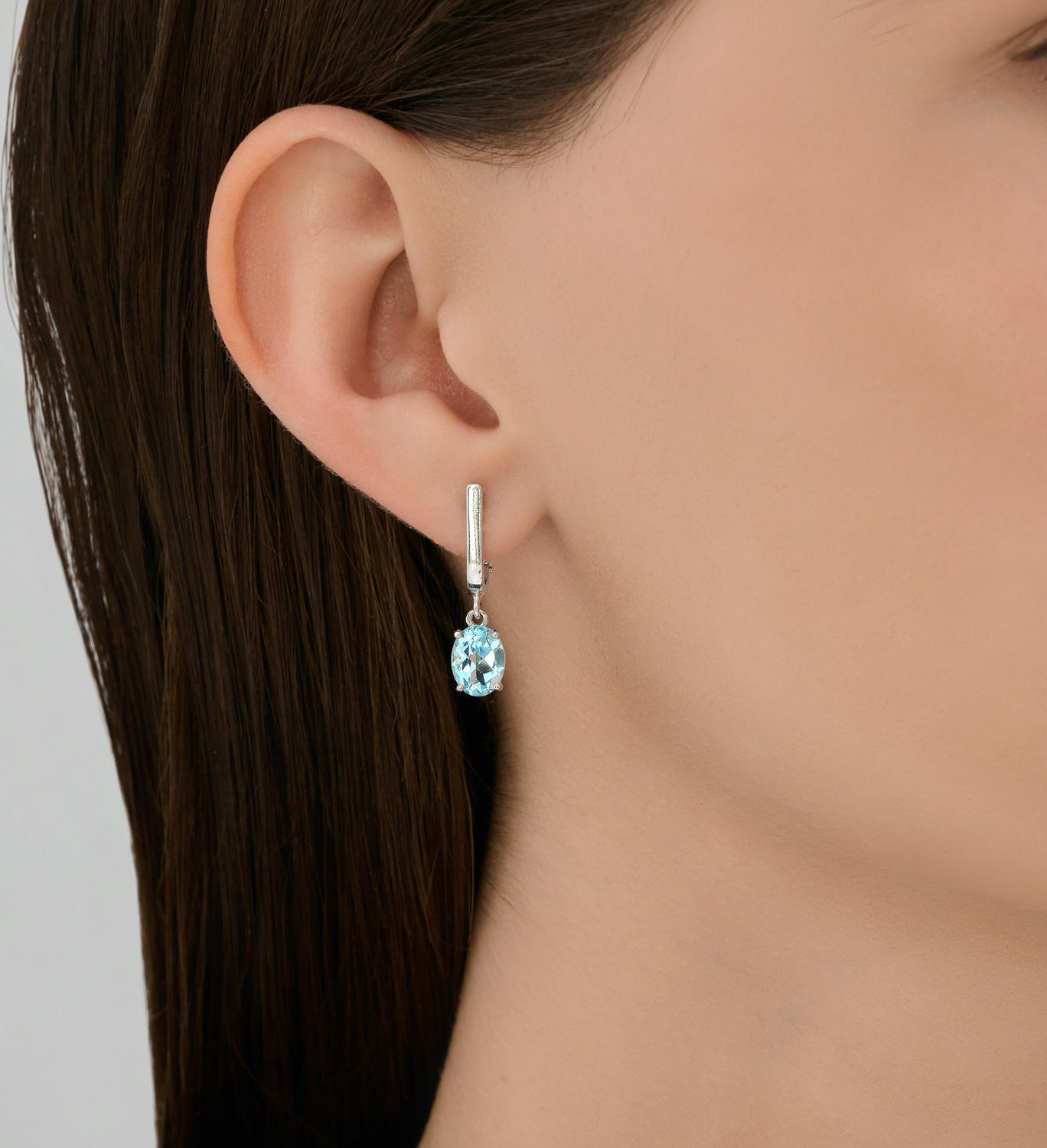 SOKOLOV 92023161 Women's Earrings, 925 Sterling Silver Rhodium-Plated, Blue Topaz Oval Gemstones 8x6mm, English Lock Clasp, Pair