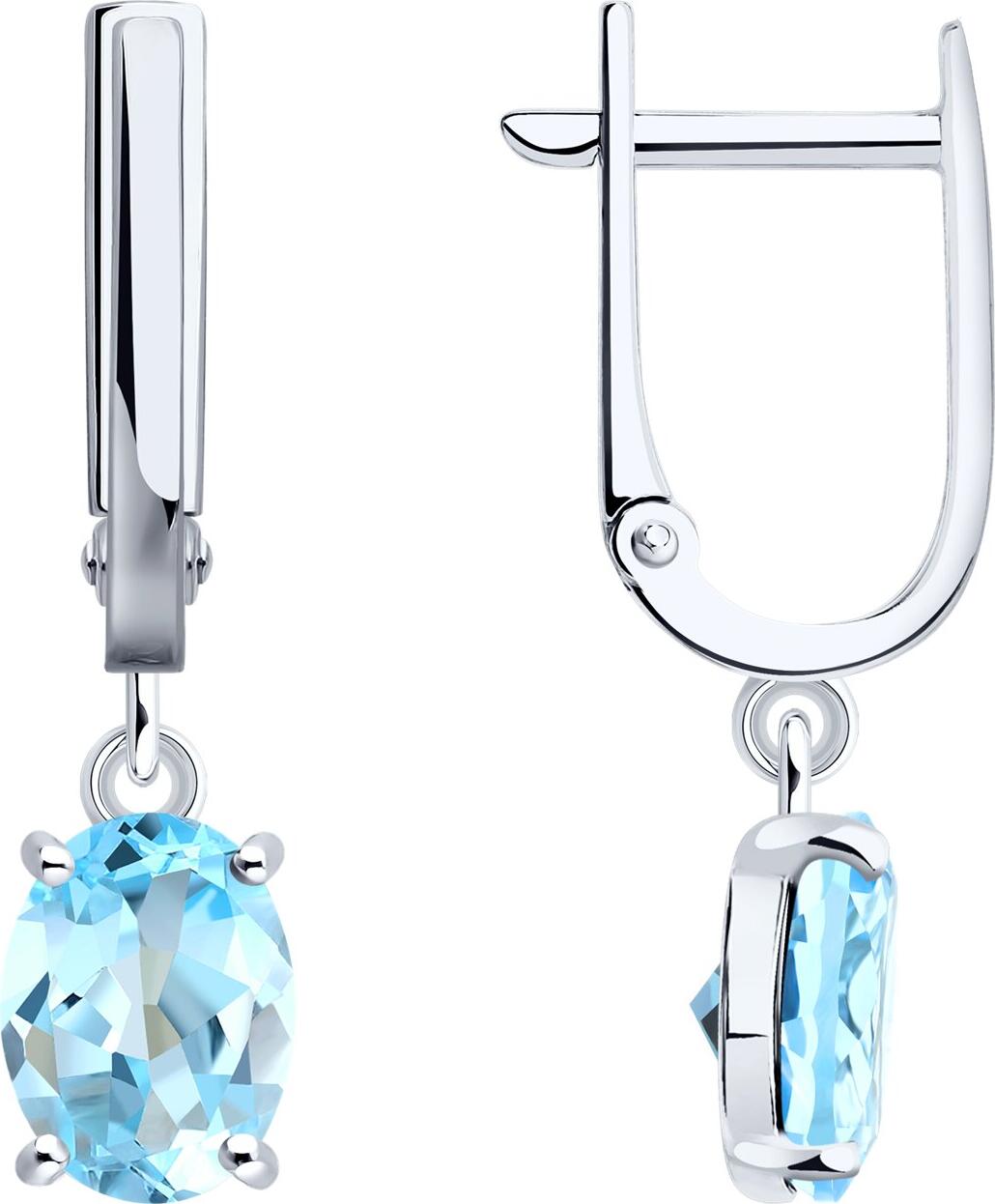 SOKOLOV 92023161 Women's Earrings, 925 Sterling Silver Rhodium-Plated, Blue Topaz Oval Gemstones 8x6mm, English Lock Clasp, Pair
