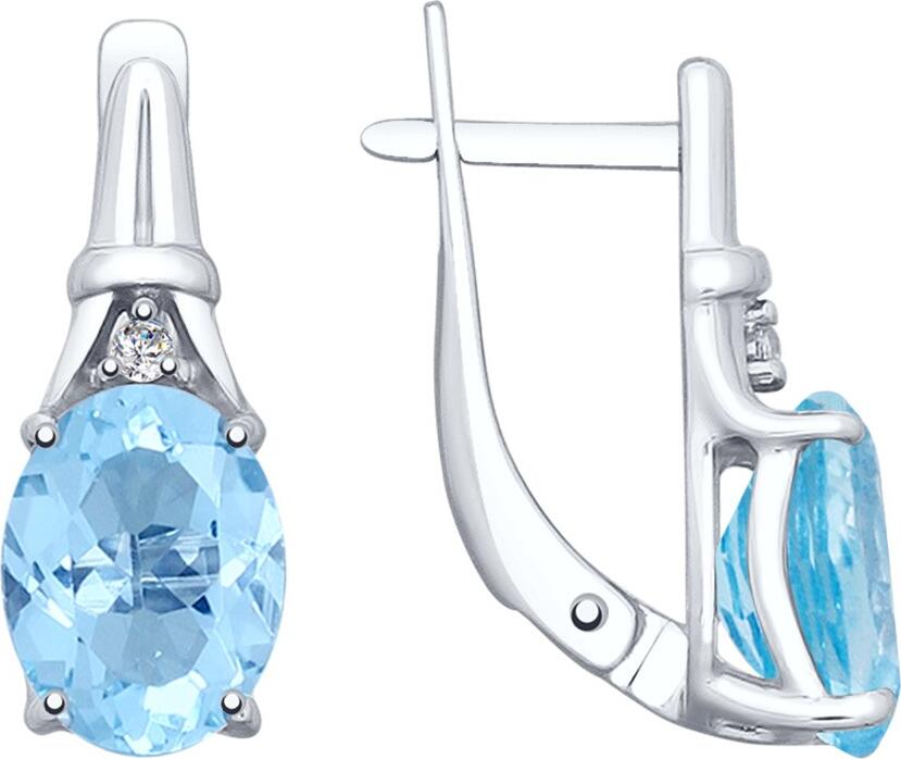 SOKOLOV 92022024 Women's Earrings, 925 Sterling Silver with Blue Topaz and Cubic Zirconia, Round Design, English Lock, 17x7x6 mm
