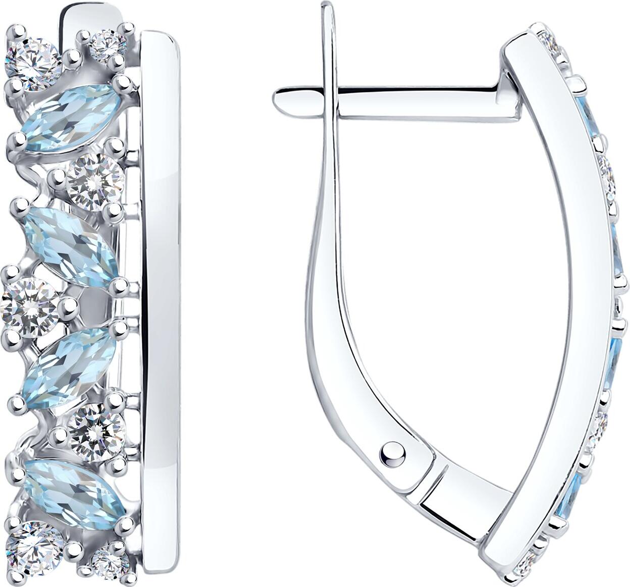 SOKOLOV 92022151 Women's Earrings, 925 Sterling Silver Rhodium Plated, Round Colorless Topaz and Cubic Zirconia, English Lock, 2.9g