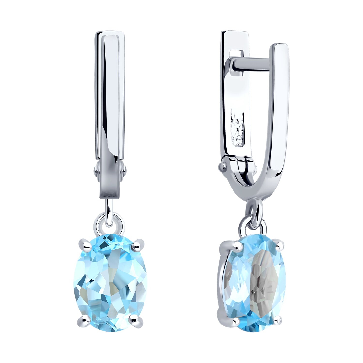 SOKOLOV 92023161 Women's Earrings, 925 Sterling Silver Rhodium-Plated, Blue Topaz Oval Gemstones 8x6mm, English Lock Clasp, Pair