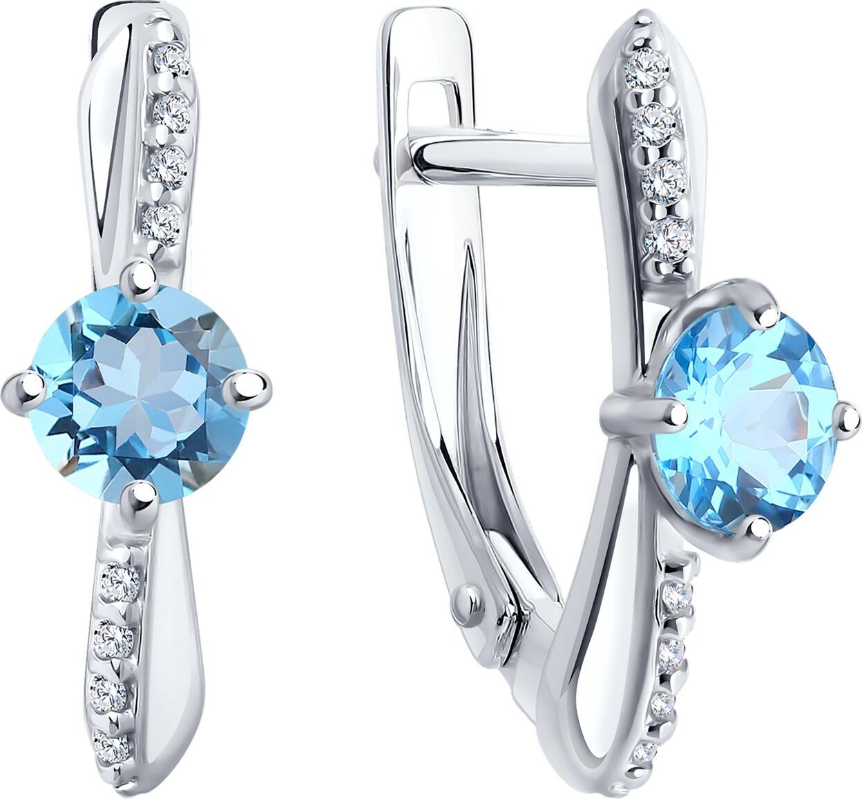 Cercei SOKOLOV 92022839 pentru femei, Argint 925 placate cu Rodiu, cu Topaz și Zirconiu Cubic, Închizătoare englezească, Lungime 18mm, Greutate 2.45g