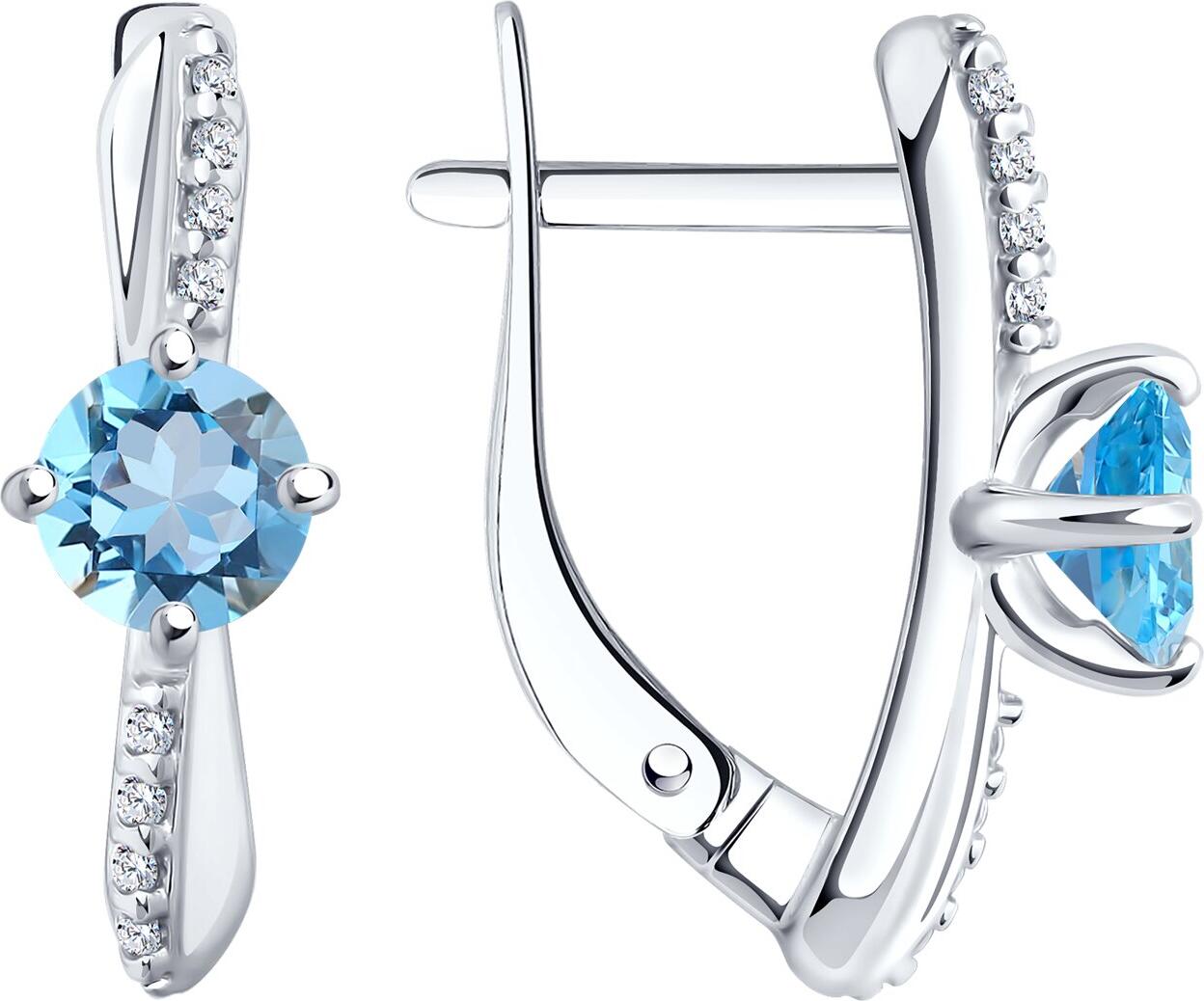 Cercei SOKOLOV 92022839 pentru femei, Argint 925 placate cu Rodiu, cu Topaz și Zirconiu Cubic, Închizătoare englezească, Lungime 18mm, Greutate 2.45g