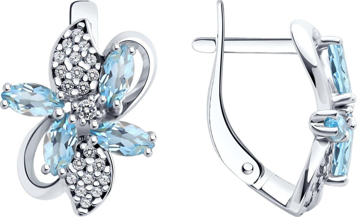 SOKOLOV 92022851 Women's Earrings, 925 Rhodium-Plated Silver, Topaz and Cubic Zirconia, Round Colorless Inserts, English Lock, 3.06g