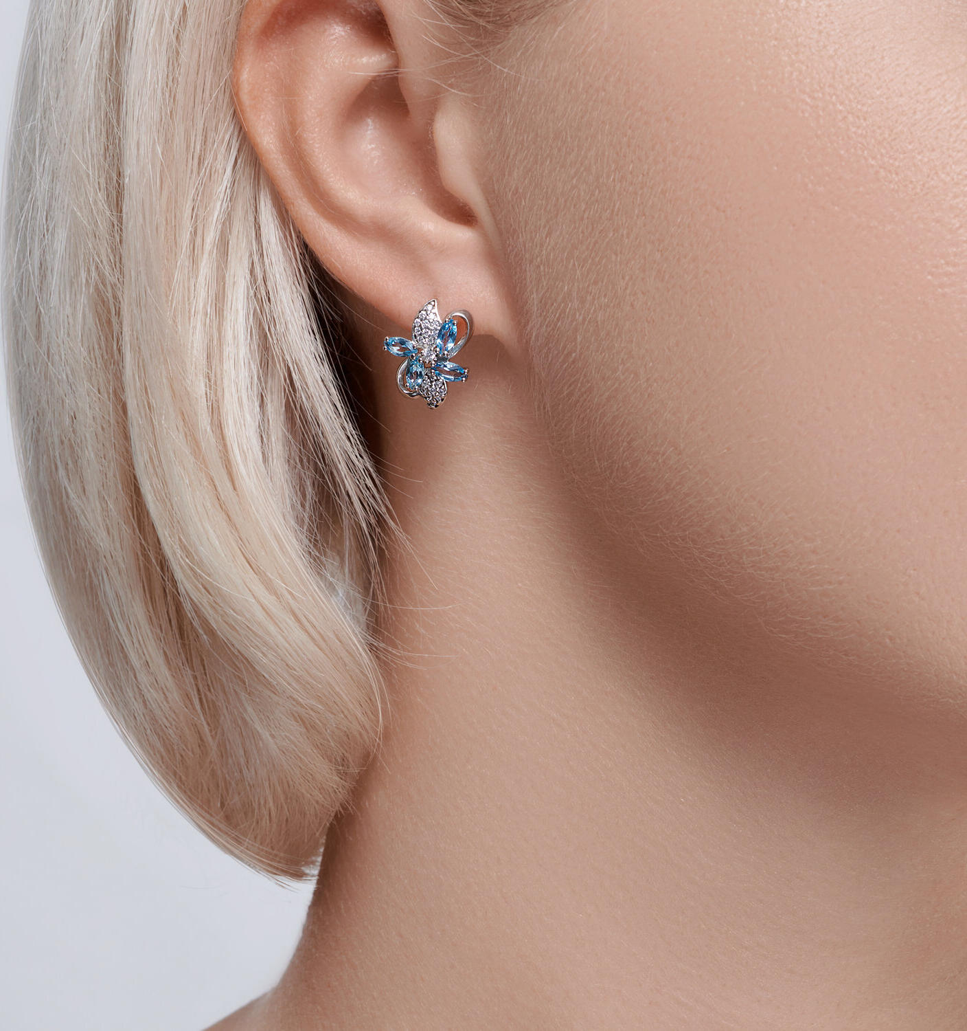 SOKOLOV 92022851 Women's Earrings, 925 Rhodium-Plated Silver, Topaz and Cubic Zirconia, Round Colorless Inserts, English Lock, 3.06g