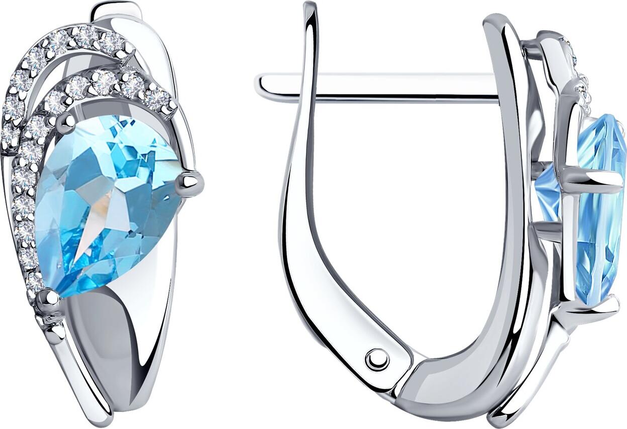 Cercei Diamant 94-320-00548-1 pentru femei, Argint 925 placat cu rodiu, Topaz și Zirconiu Cubic, Formă Rotundă, 0.171 ct, Închidere Englezească